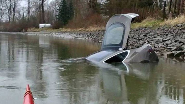 Qué hacía un Tesla Model S repleto de cebollas sumergido en un lago