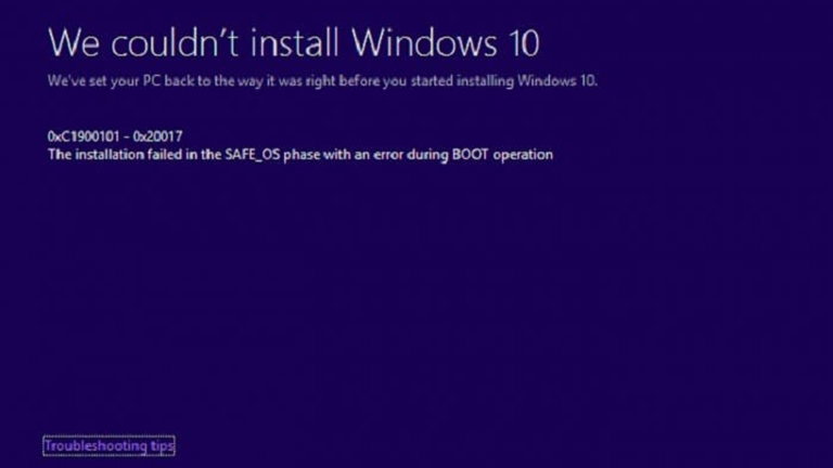 Soluciona los códigos de error 0xC1900101 - 0x20017 en Windows 10