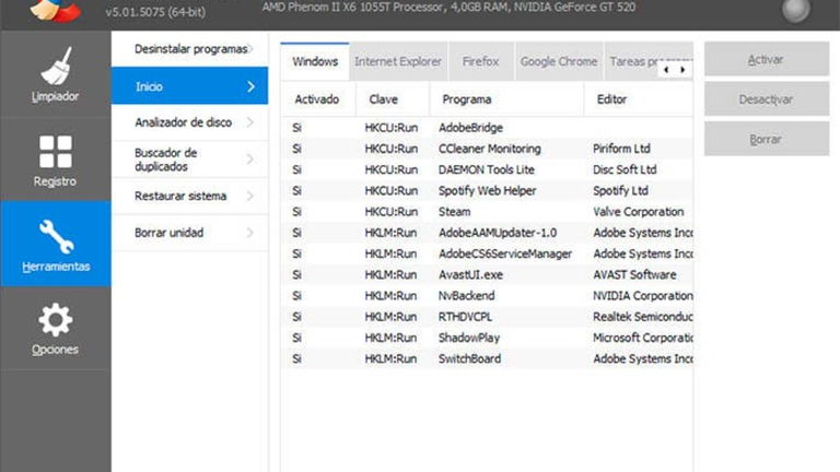 Aprende a inhabilitar programas del inicio de Windows con CCleaner
