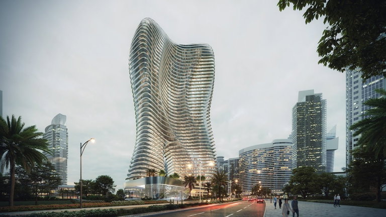 Una torre ondulada rellena de superdeportivos: el nuevo y descomunal edificio que se erige en Dubái