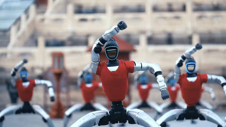 Robots humanoides chinos exhiben sus habilidades con el Kung Fu frente a uno de los mayores templos de Pekín